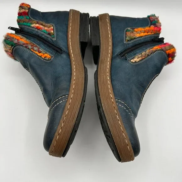 Rieker Boots 41 US 9.5 Blue Leather Felicitas Ankle Booties Sherpa Lined - Picture 10 of 12